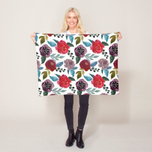 Blume in Rot und Bordeaux Fleecedecke