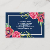 Blume in Rot und Rosa auf Dunkelblau Visitenkarte (Rückseite)