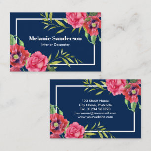 Blume in Rot und Rosa auf Dunkelblau Visitenkarte