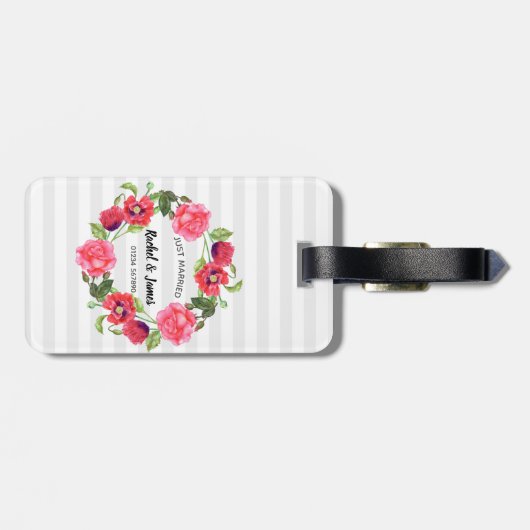 Blume in Rot und Rosa Kräne Gepäckanhänger (Rückseite horizontal)