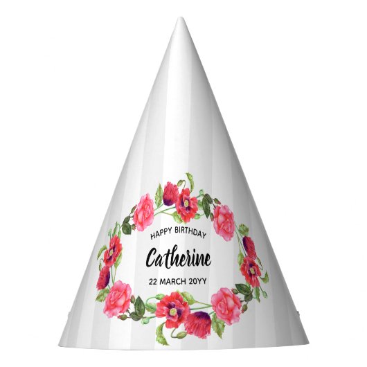 Blume in Rot und Rosa Kräne Partyhütchen (Vorderseite)