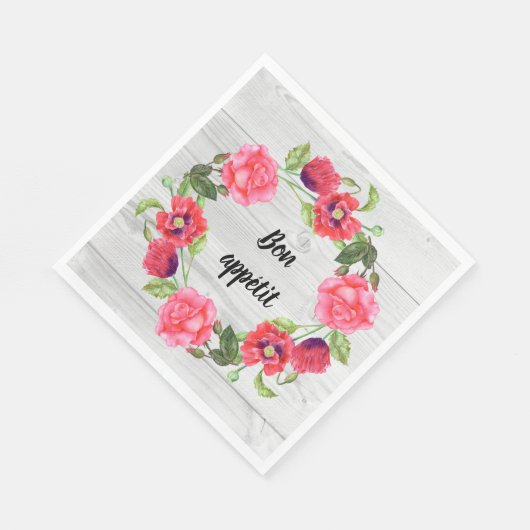 Blume in Rot und Rosa Kräne Serviette (Ecke)