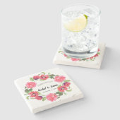 Blume in Rot und Rosa Kräne Steinuntersetzer (Seitenansicht)