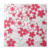 Blume in Rot und Weißpapier Fliese (Vorderseite)