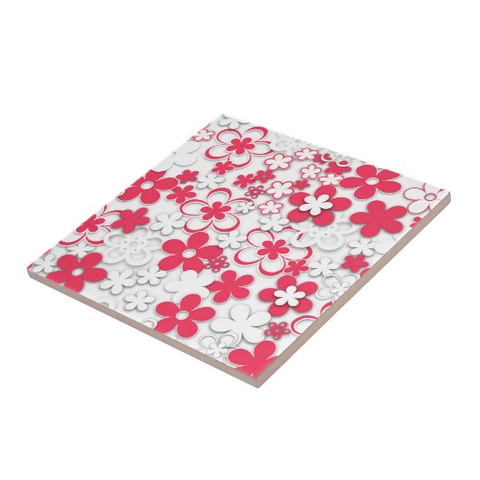 Blume in Rot und Weißpapier Fliese (Seite)