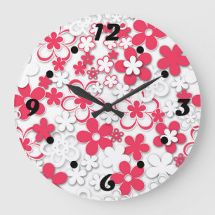 Blume in Rot und Weißpapier Große Wanduhr