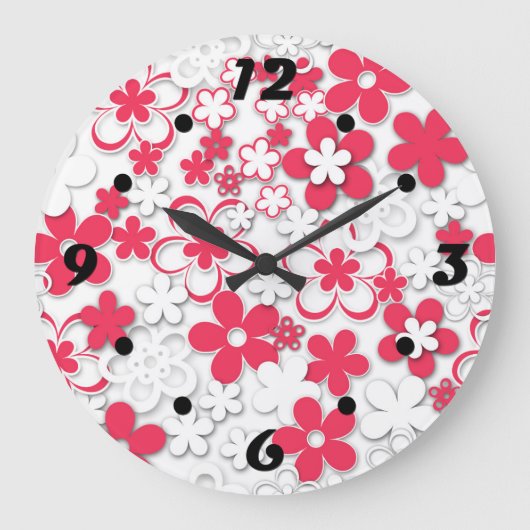 Blume in Rot und Weißpapier Große Wanduhr (Vorderseite)