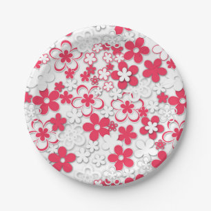 Blume in Rot und Weißpapier Pappteller