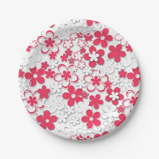 Blume in Rot und Weißpapier Pappteller (Vorderseite)