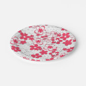 Blume in Rot und Weißpapier Pappteller (Schrägansicht)