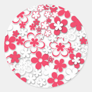 Blume in Rot und Weißpapier Runder Aufkleber