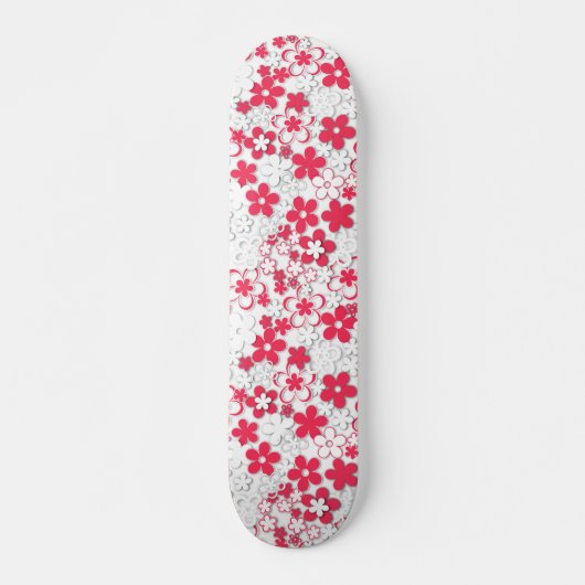 Blume in Rot und Weißpapier Skateboard (Vorne)