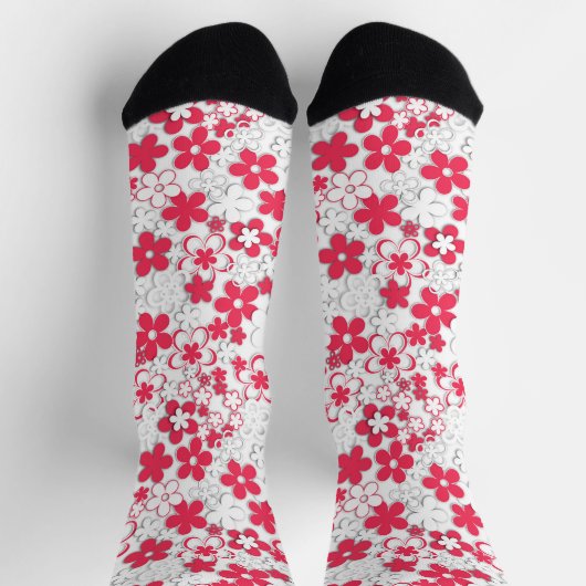 Blume in Rot und Weißpapier Socken (Oben)