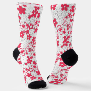 Blume in Rot und Weißpapier Socken