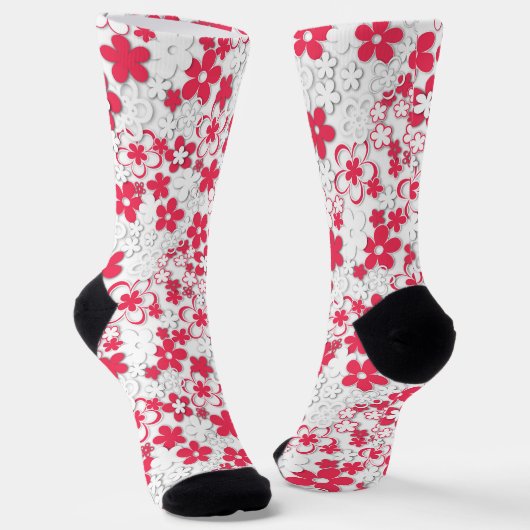 Blume in Rot und Weißpapier Socken (Gewinkelt)