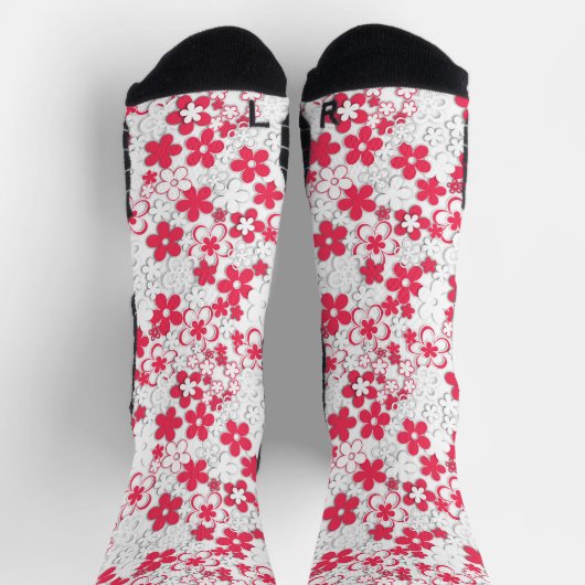 Blume in Rot und Weißpapier Socken (Oben)