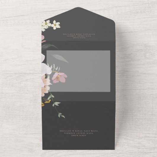 Blume in Schwarz und Rosa Abendessen All In One Einladung (Außenbereich)