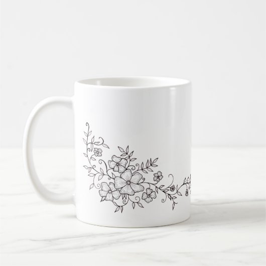 Blume in Schwarz und Weiß Kaffeetasse (Links)
