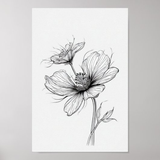 Blume in Schwarz und Weiß Zeichnend Poster (Vorne)
