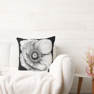 🌸 Blume in Schwarz-Weiß Kissen