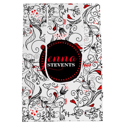 Blume in Schwarz-Weiß-Retro Mittlere Geschenktüte (Rückseite)