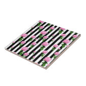 Blume in Schwarz-Weiß-Rosa Streifen Fliese (Seite)