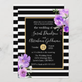 Blume in Schwarz-Weiß-Streifen Rose Hochzeit Einladung (Vorne/Hinten)