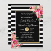 Blume in Schwarz-Weiß-Streifen Rose Hochzeit Einladung (Vorne/Hinten)