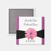 Blume in schwarzem Ribbon, rosa Save the Date Magnet (Vorderseite/Rückseite)