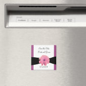 Blume in schwarzem Ribbon, rosa Save the Date Magnet (In Situ (Geschirrspüler))