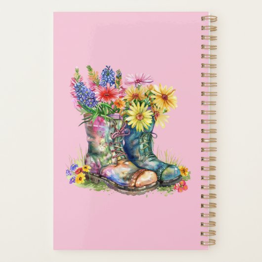 Blume in Stiefeln Personalisieren mit Name, Jahr Planer (Rückseite)