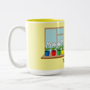 Blume in Töpfen auf dem Fenster Zweifarbige Tasse