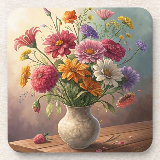 Blume in Vase Getränkeuntersetzer (Vorderseite)