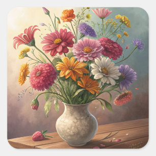 Blume in Vase Quadratischer Aufkleber
