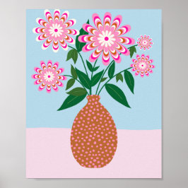 Blume in Vase Rosa und Blau Poster