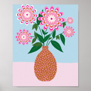 Blume in Vase Rosa und Blau Poster