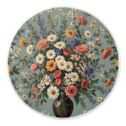 Blume in Vase vermischen Keramikknauf (Vorderseite)