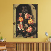 Blume in Vase, Vintages barockes Stillleben Leinwanddruck (Insitu (Wohnzimmer))