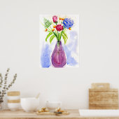 Blume in Vase Wasserfarbkanvas drucken Poster (Küche)
