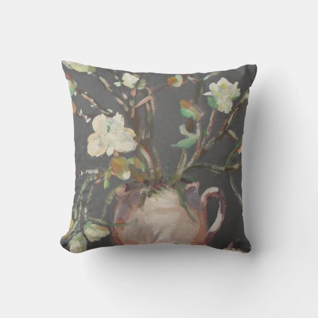 Blume in Vasenmalerei auf dunkelgrau Kissen (Vorderseite)