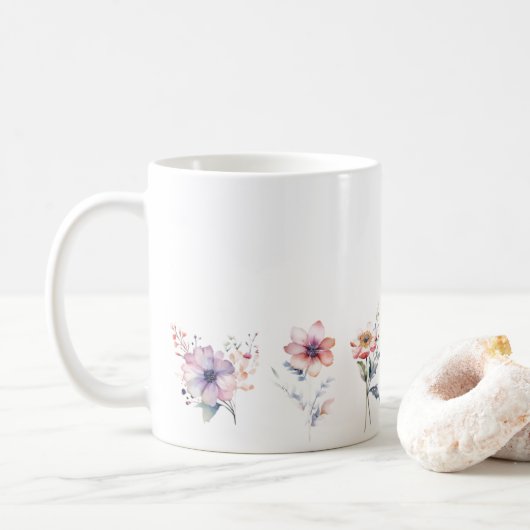 Blume in verschiedenen Stilen entlang der Basis Kaffeetasse (Mit Donut)