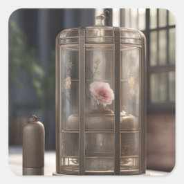 Blume in Vogelkäfigen Quadratischer Aufkleber