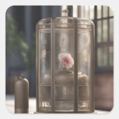 Blume in Vogelkäfigen Quadratischer Aufkleber (Vorderseite)