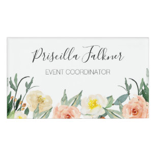 Blume in weiblichen Farben und Pfirsich Namenschild