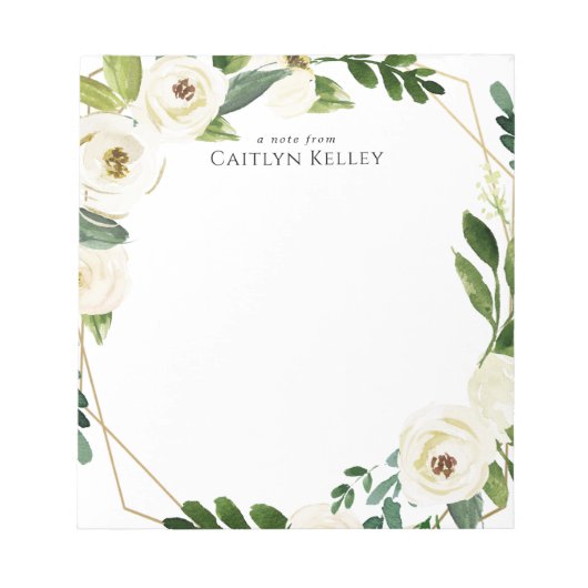 Blume in Weiß, Goldrahmen Personalisiert Notizblock (Vorderseite)