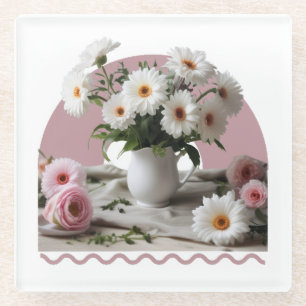 Blume in Weiß und Rosa Glasuntersetzer