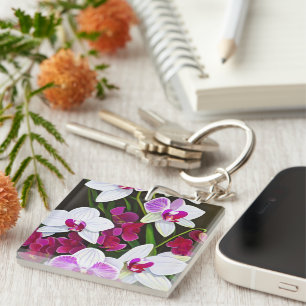 Blume in Weiß und Rosa Schlüsselanhänger