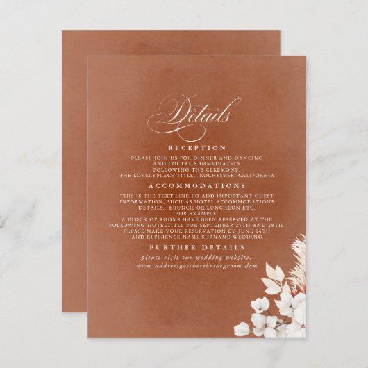 Blume in Weiß und Terracotta Hochzeitsstipps Begleitkarte (Vorne/Hinten)