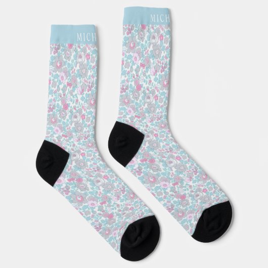 Blume in Weißblautönen Rosa Pastellfarben Socken (Rechts)