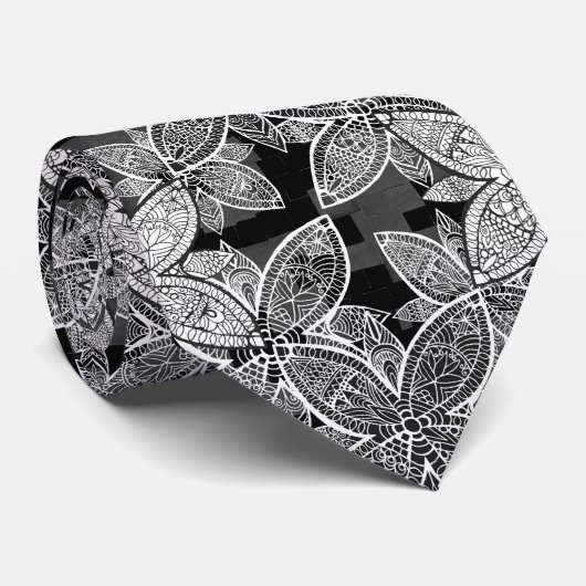 Blume Indianermuster grau Krawatte (Gerollt)